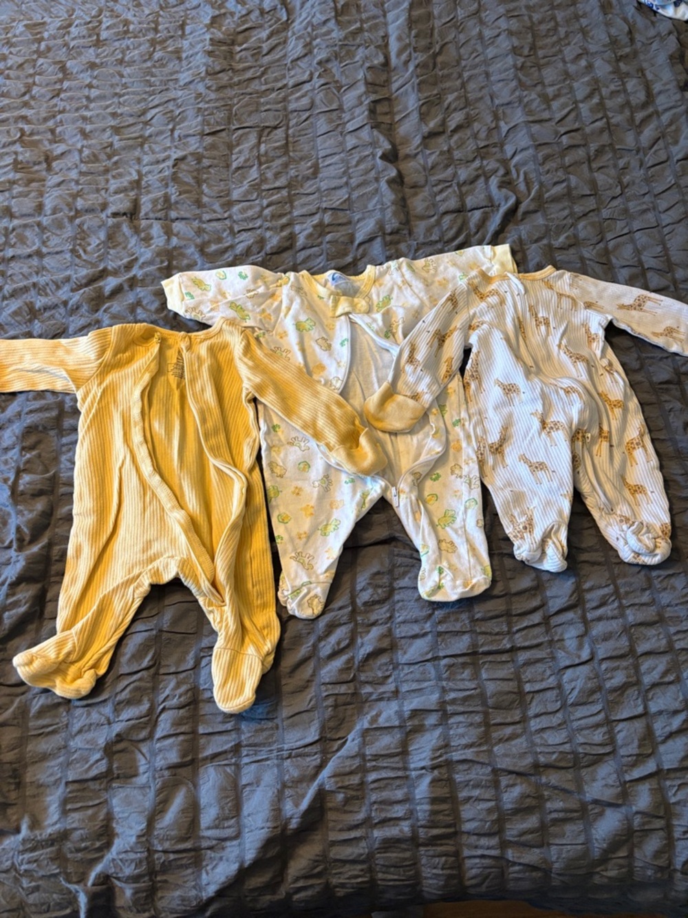 wonder nation Baby Footed One-Piece Sleepers in Mustard, White, and Cream